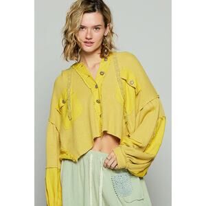 POL Cropped long sleeve solid thermal jacket - Yellow- Oversized-PTP 31"